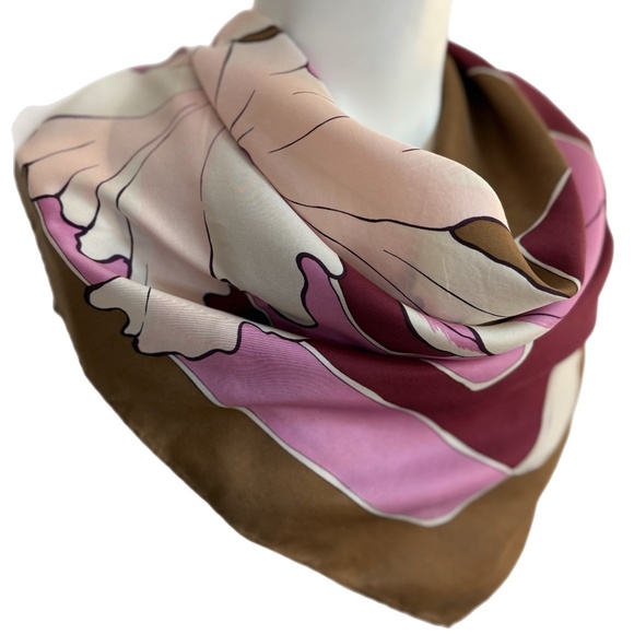 C’est Bien Japan Vintage Silk Scarf 🇯🇵– 1970s Floral Art Deco Print - Picture 6 of 8